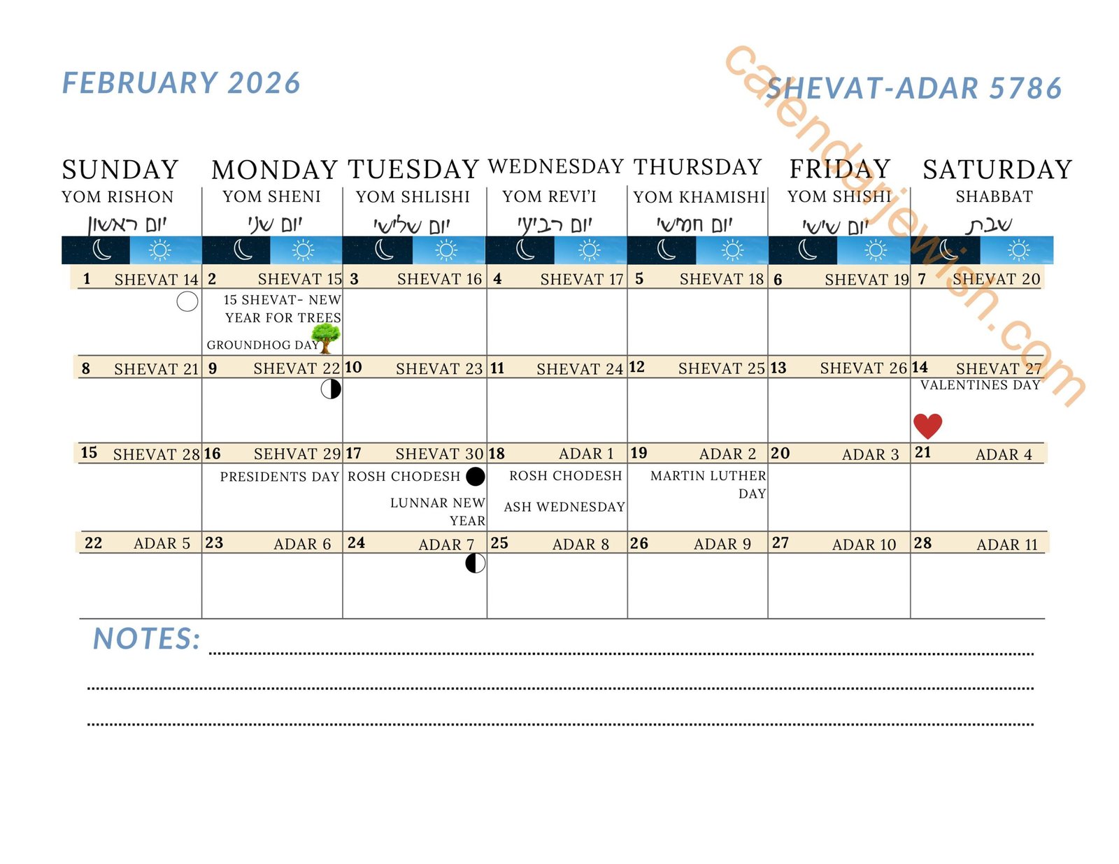 Jewish Calendar 2026 February Jewish Calendar 2026 February