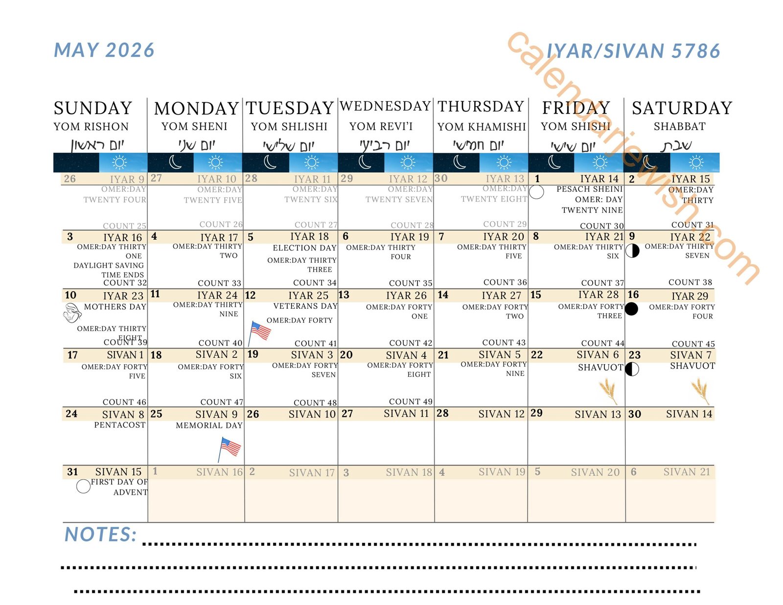 Jewish Calendar 2026 May 