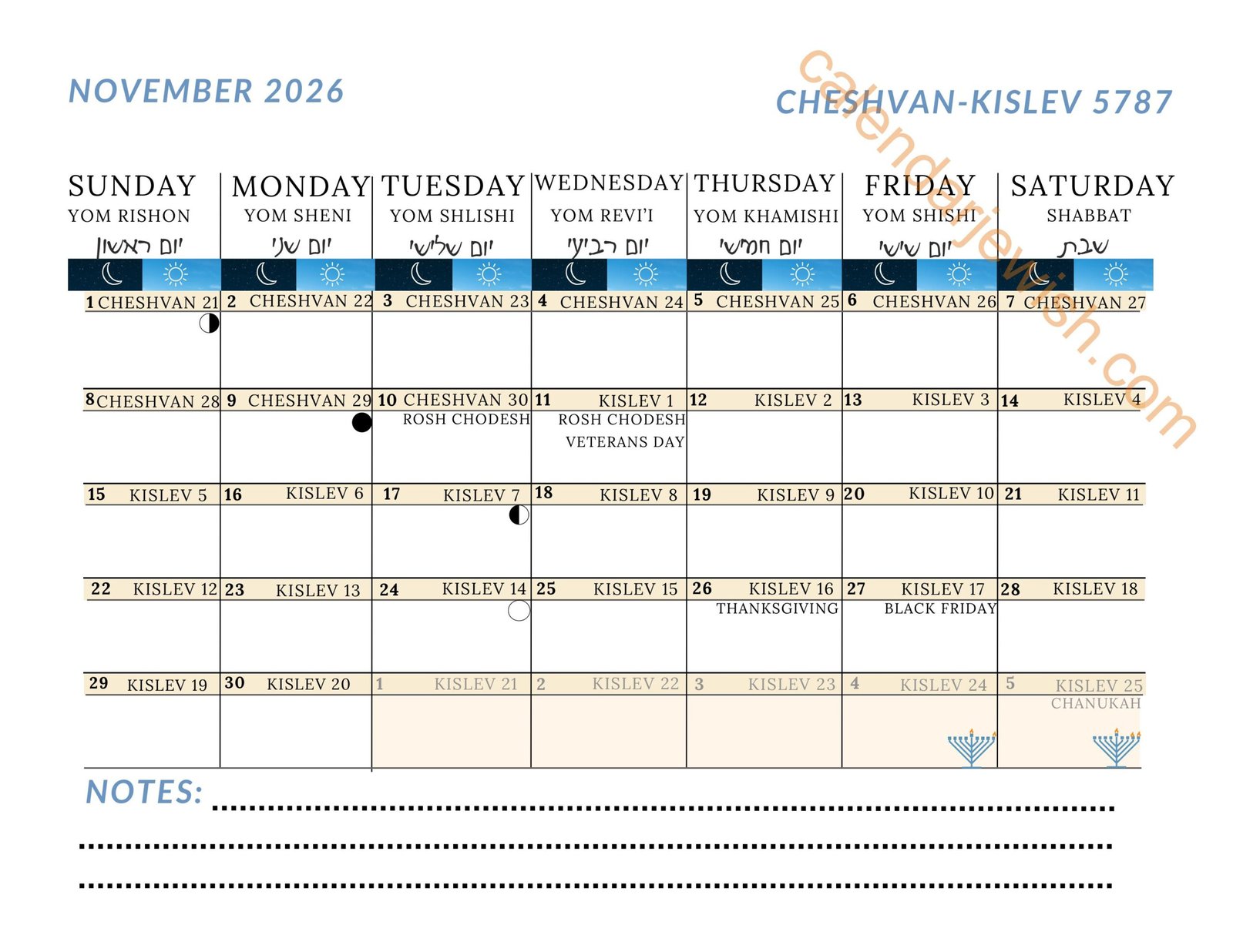 Jewish Calendar 2026 November 