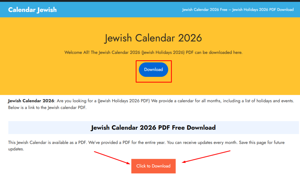 Jewish Calendar 2026 PDF Free Download